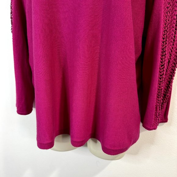 Lauren Ralph Lauren Silk Blend Sweater Size Large L Crochet Knit Pink 3/4 Sleeve - Picture 3 of 10